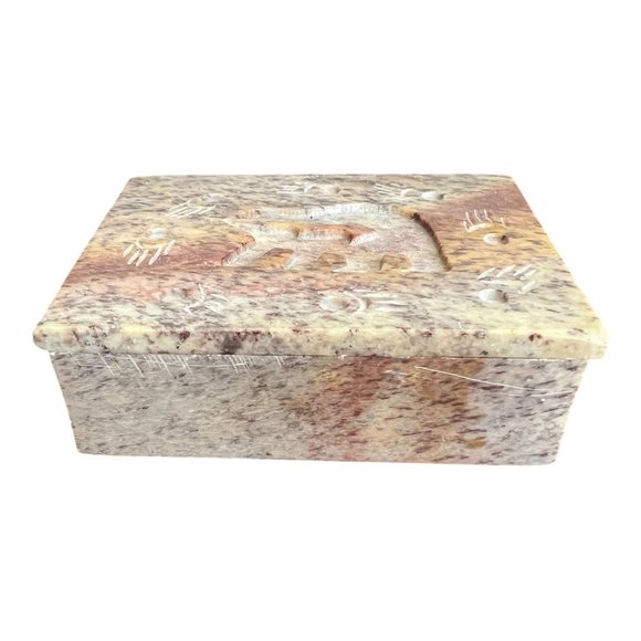 Handcrafted Stone Trinket Box With Bear, Paw Print Design Rectangular Multicolor - Picture 4 of 7